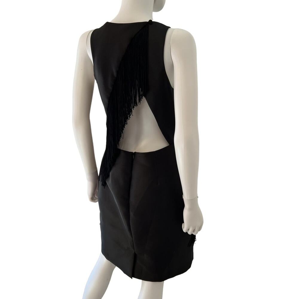 HUTCH Anthropologie Black Open Back Fringe Sheath Dress, US 6